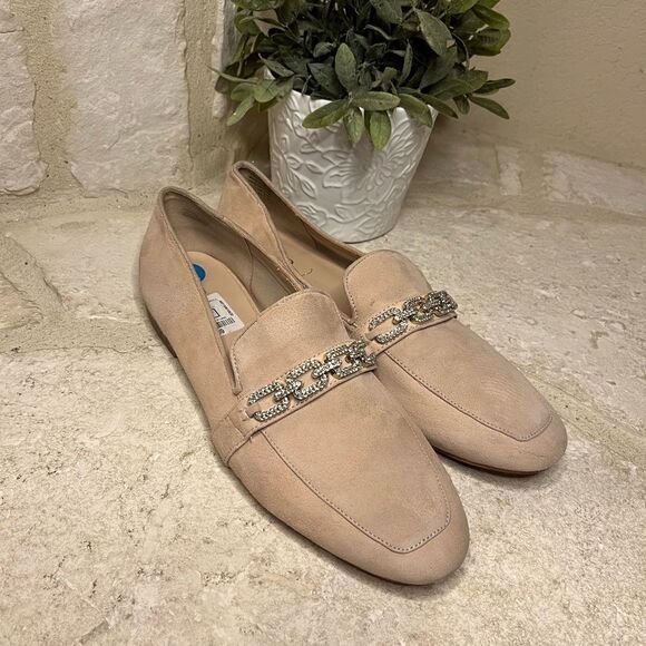 Aldo Blush Pink Suede Loafer Flats Diamond Straps sz 10 - Picture 1 of 7